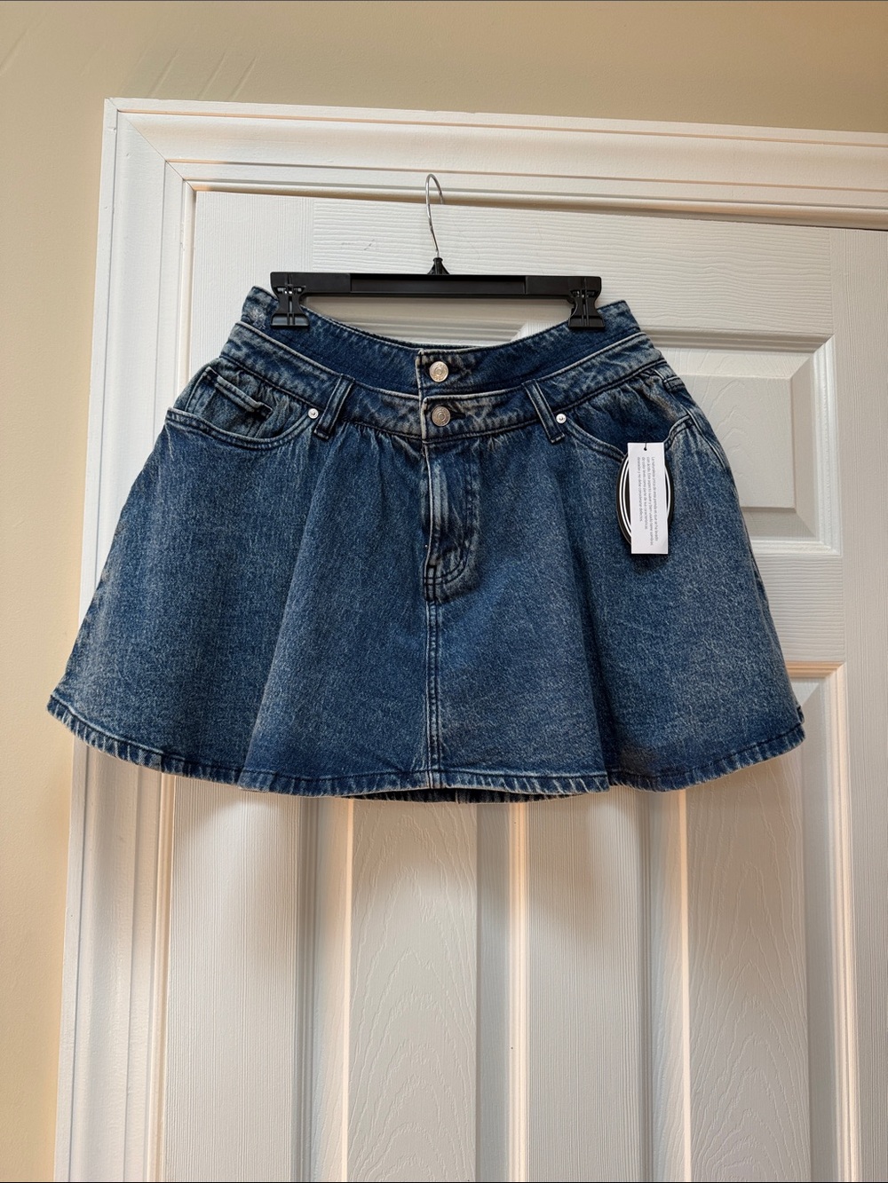 Women's Dark Blue Denim Circle Skirt with Front Pockets